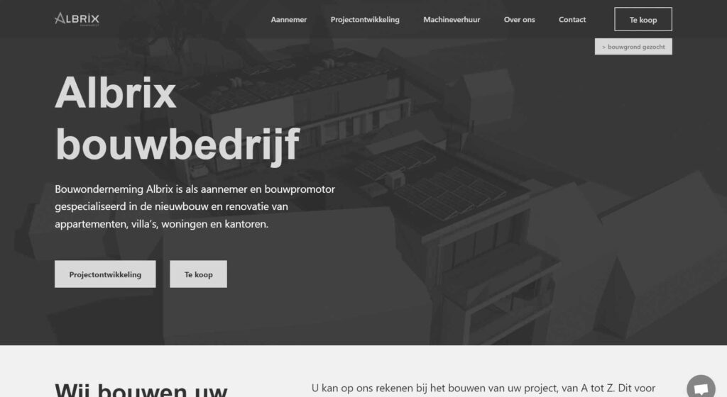 albrix projectontwikkeling website pixeltree zwart-wit