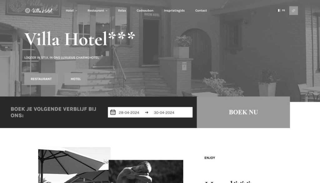 Villa hotel website voor hotel restaurant meerdere talen zwart wit